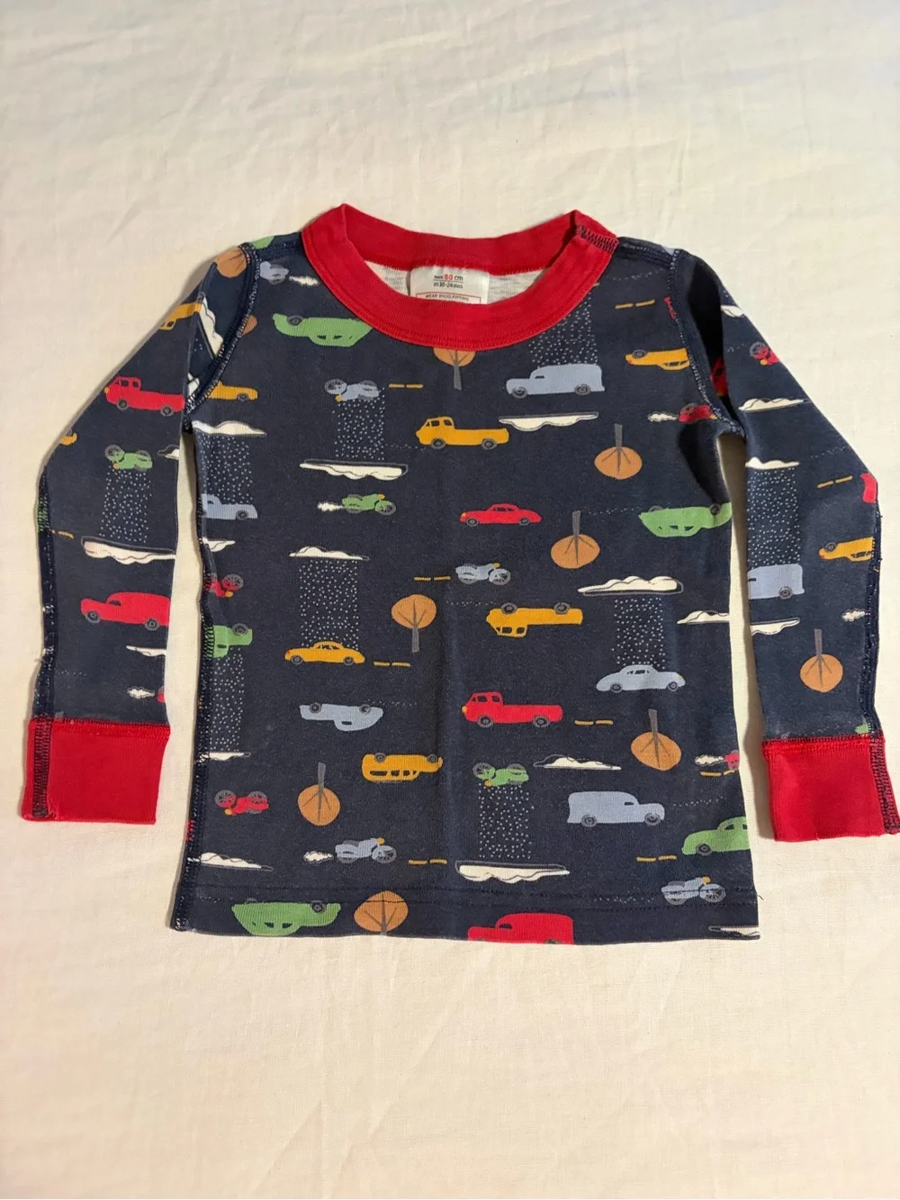 Hanna Andersson Boy’s Navy Car Print Pajama Set with Red Trim 18-24 months